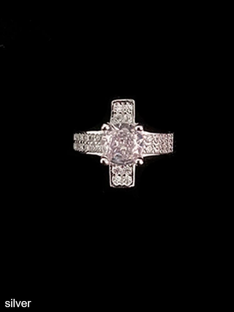 Silver and Pink Gothic Cross Ear Cuff with Rhinestones - Insomnia Artist