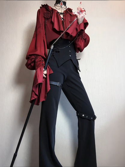 Regal V-Neck Shirt and Corset Pants Set - Shi Zhi Mao