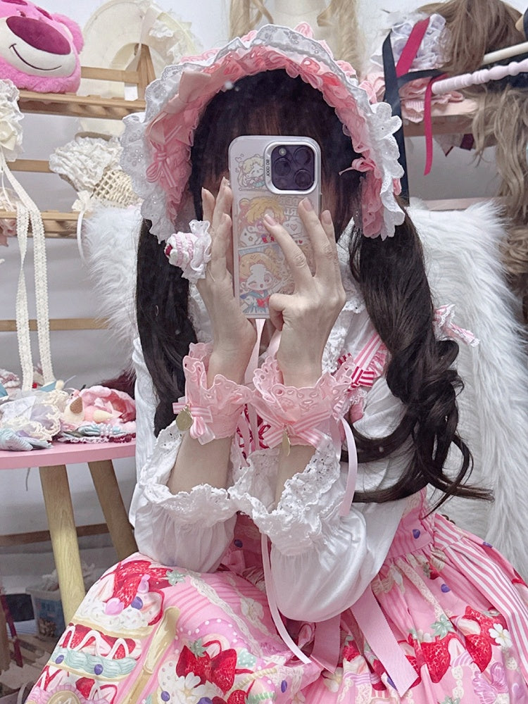 Cake-shaped White Ring Lolita and Lace Pink Knitted