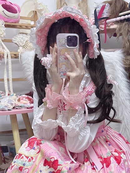 Cake-shaped White Ring Lolita and Lace Pink Knitted