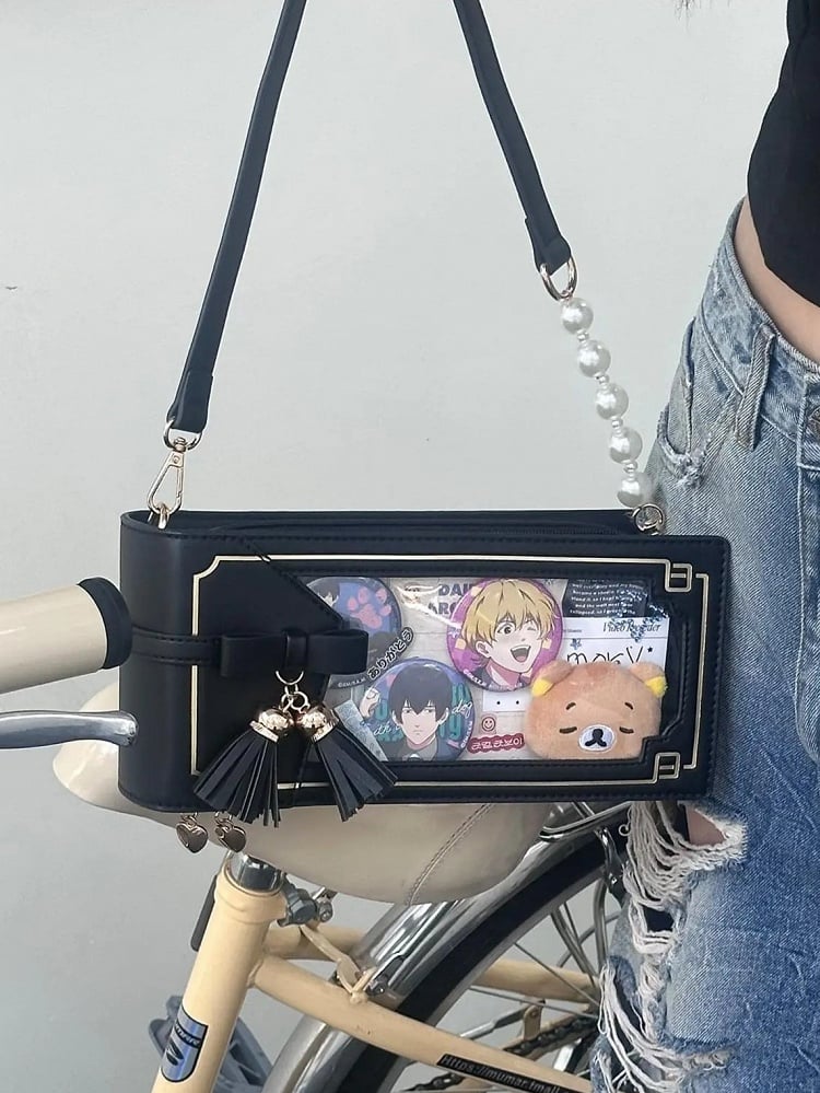 Stil Tasche Muster Akzent Schwarz Bogen Ita Floral PU Cheongsam Fringe Mit