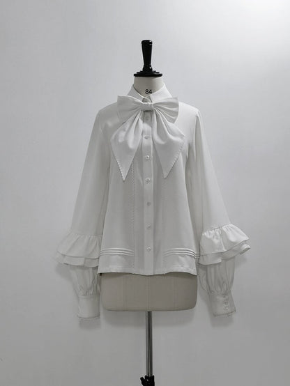 Sleeves Long Ouji with Shirt Bishop Bowtie Lolita White
