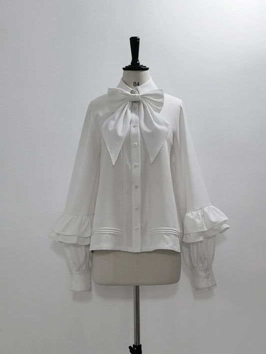 Sleeves Long Ouji with Shirt Bishop Bowtie Lolita White