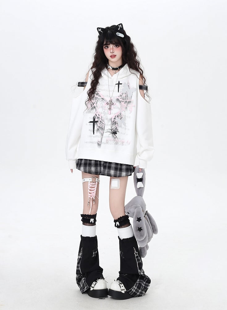 Colorblock Leg Star Style Warmers White Red / in with Appliques Plaid Black Y2K