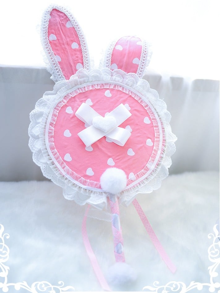 With Lace Pattern Plush Color Bowknot Circular Bunny Polka-dot Ear Options Trim Details 5 Fan