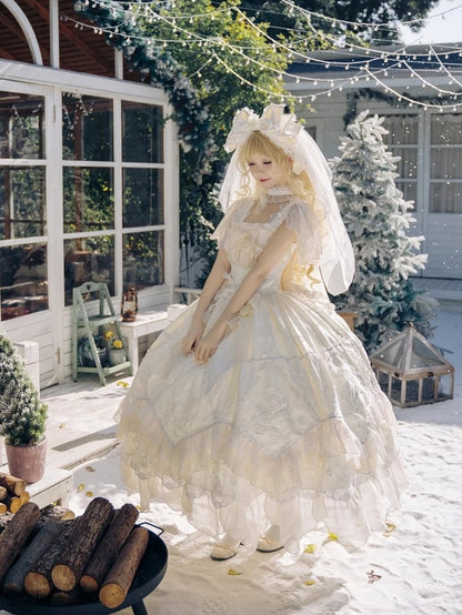 Lolita Dress JSK Ruffles Flowing Hanayome Yellow Version Rose Layered Accents with Long Light