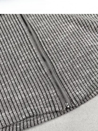 Jacket Gray Two-piece Rhinestone Pattern Striped Embellishments Hoodie with