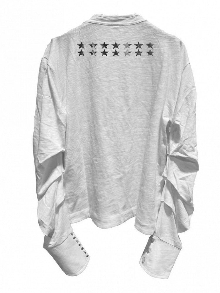 White Double Neckline Skull Star Print Long Sleeve Punk Top - DETW OnLine