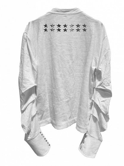 White Double Neckline Skull Star Print Long Sleeve Punk Top - DETW OnLine