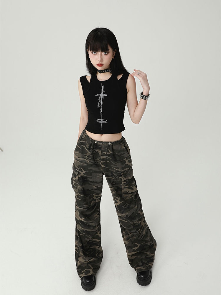 Gothic Black Cross Backless Glamorous Cropped Sleeveless Top