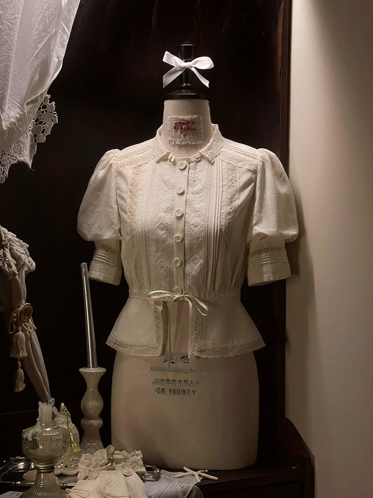 with Ruffle Beige Hem Neckline Open Lolita Blouse