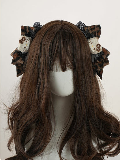 Coffee Leopard Bowand Kitty Hairclips