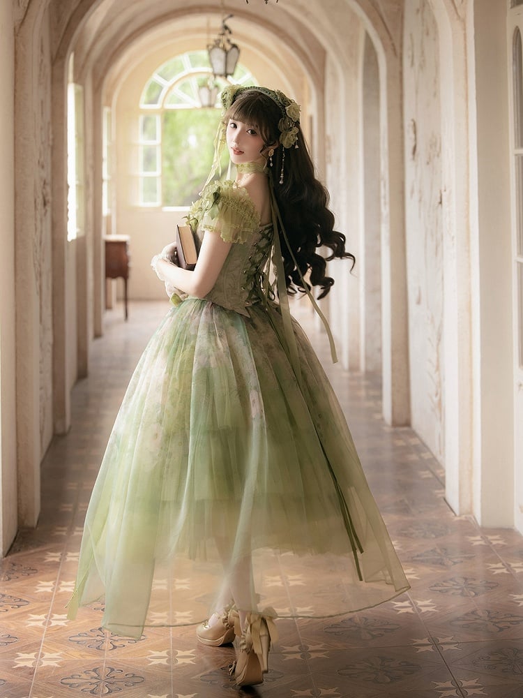 Green Oil Painting Lolita Layered Tulle Skirt - Nine Odes