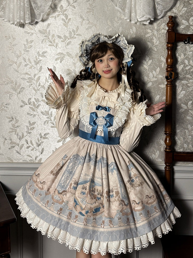 キティとテディベアのプリント柄 ブルー スイート ロリータ ジャンパースカート