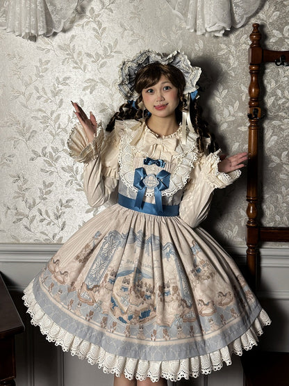 キティとテディベアのプリント柄 ブルー スイート ロリータ ジャンパースカート