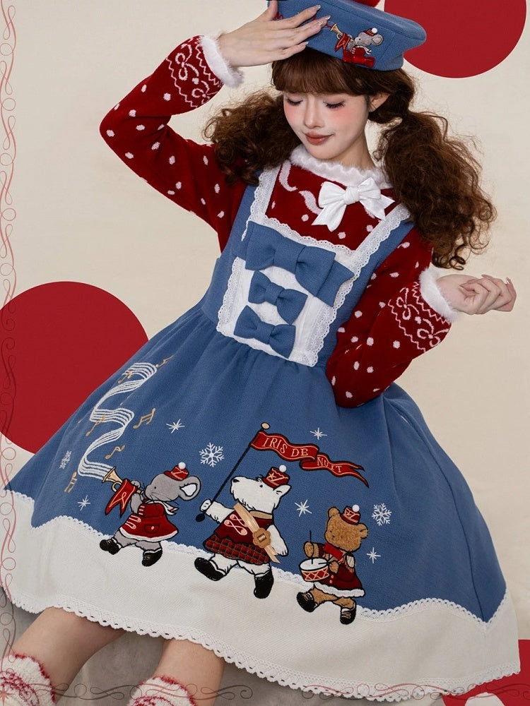 Red Polka Dot Long Sleeve Lolita Top for Winter - iris de nuit