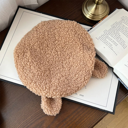 ホワイト/ブラック/レッド/ブラウンのフリース動物耳冬用ベレー帽