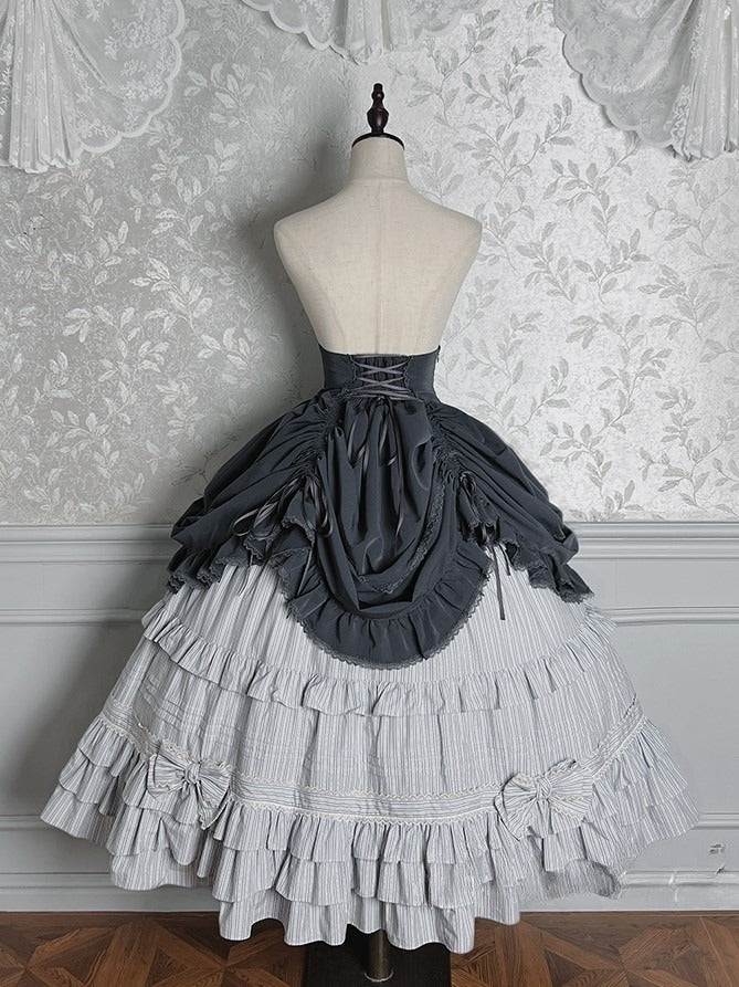 with Boned Waist Skirt High Ruffled Lolita Gray Hem