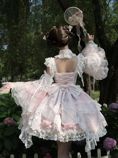 Chinoiserie Pink Lolita JSK with Lace, Choker & Full Set - White Sugar Girl
