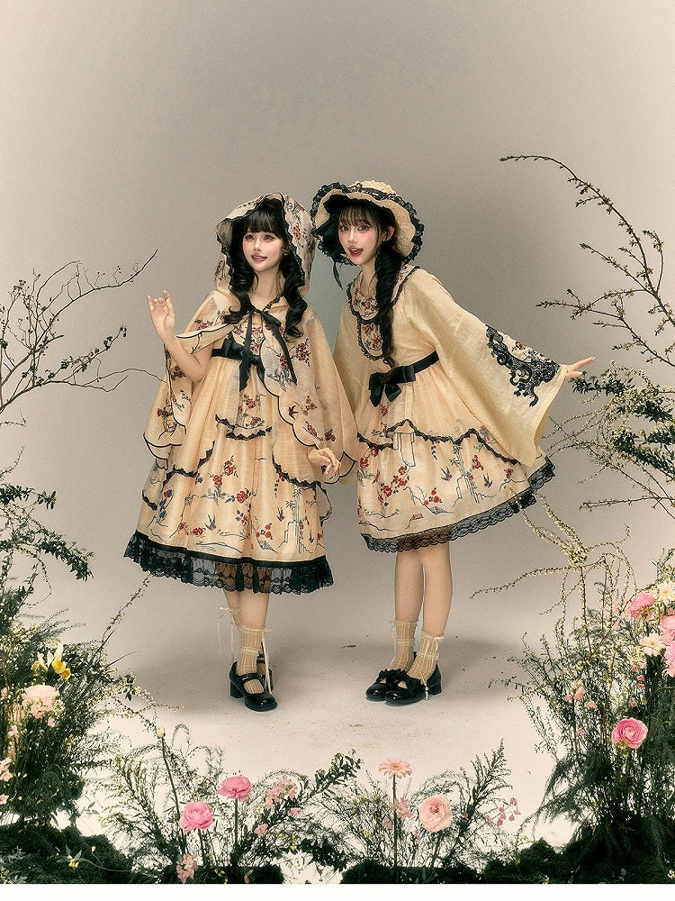Beige Cheongsam Lolita Long Sleeve Embroidered Shirt - Yimu Walnut