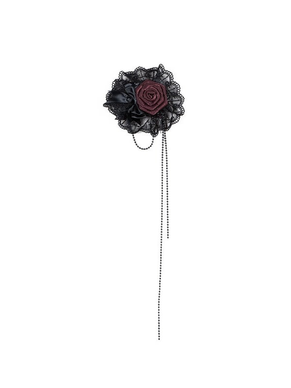 Hairclip Black Floral Red Lolita Gothic Lace Rose