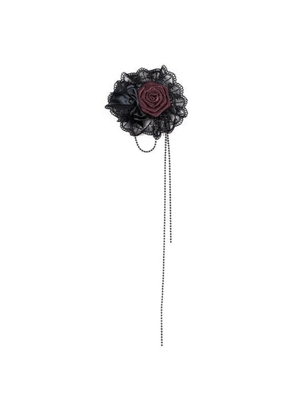 Hairclip Black Floral Red Lolita Gothic Lace Rose