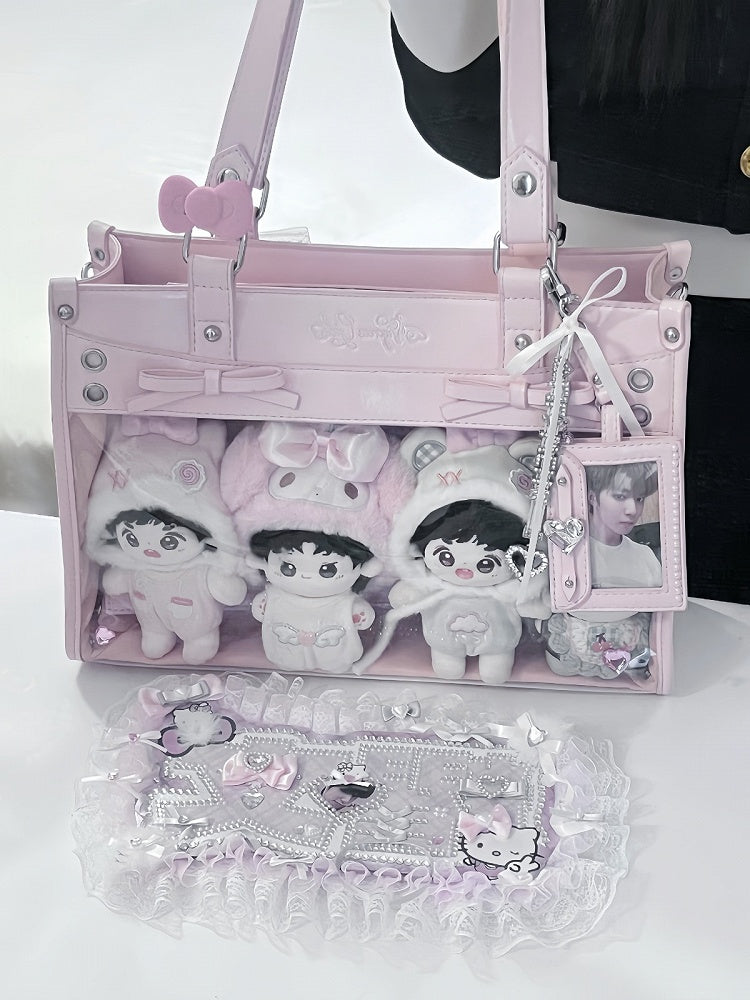 6-Color Bowknot Buckle Ita Shoulder Bag Transparent Pocket