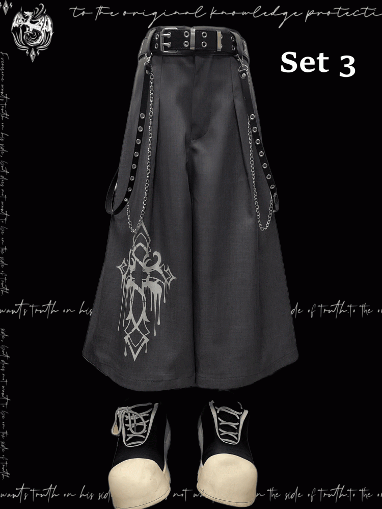 ワイドレッグパンツ グレー クロスプリント ヴィンテージ