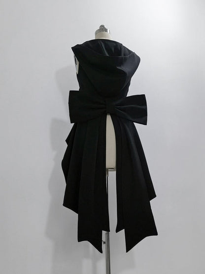 Bow Black with Ouji Train Back Fashion Big Waistcoat Hooded