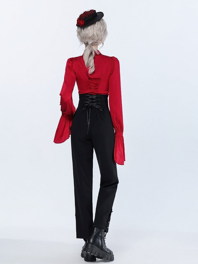 Black Boned Corset Belt High-Rise Ouji Pants - DevilInspired Exclusive Collection