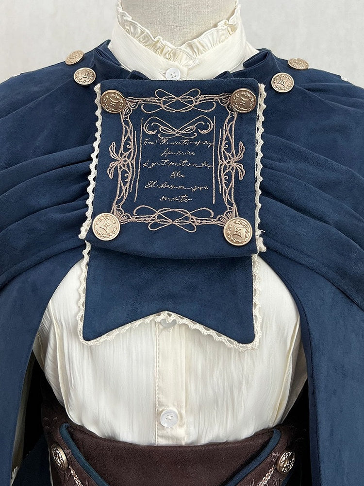 Embroidered Navy Cape with Gold Detailing - Xiong Dou Jiang