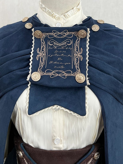 Embroidered Navy Cape with Gold Detailing - Xiong Dou Jiang