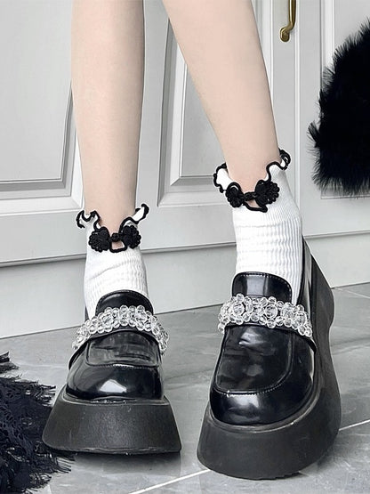 Style Colors Qi Socks 3 Button Frog Design Cotton Lolita Ruffled