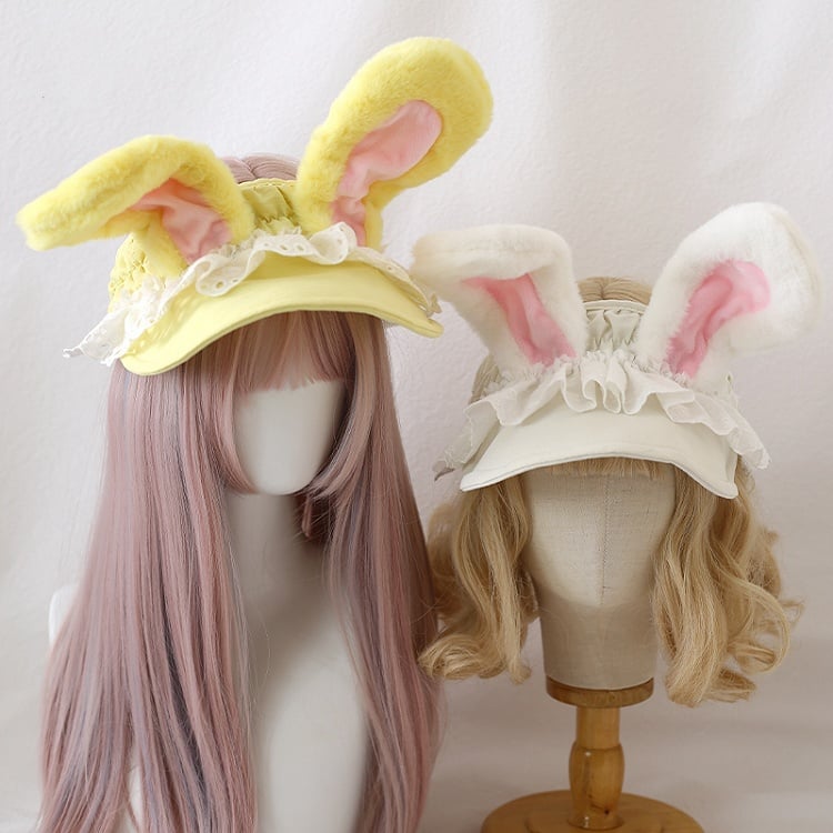 Lace / Visor Ctue White Yellow Bunny Creamy Trim Cap Ears