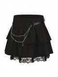 Skirt Size Embroidered Y2K Floral Trim Tiered Lace with Striped Gothic Black Plus
