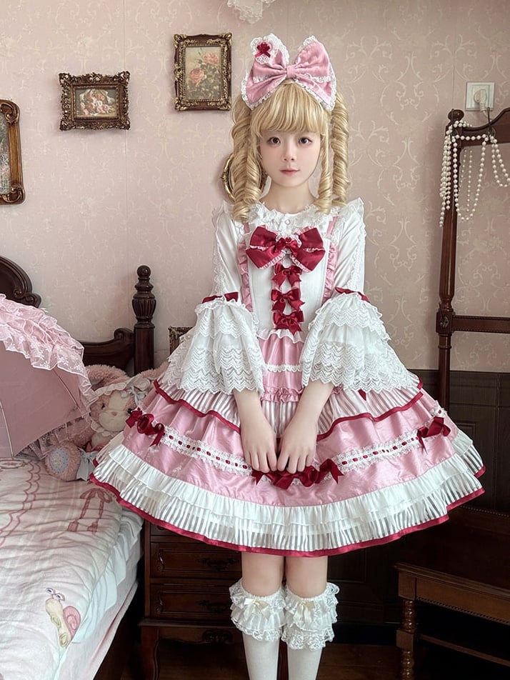 Pink Big Bow Lace Lolita KC Trim Sweet
