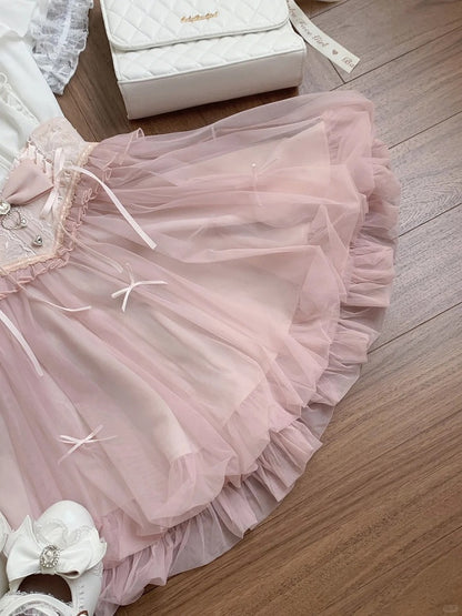 Pink Bubble Skirt with Detachable Rhinestone Bow - Ekomi