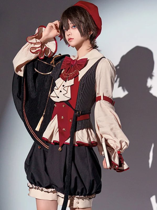 黒王子風フルレッドシャツプレッピーファッション+セットベージュ