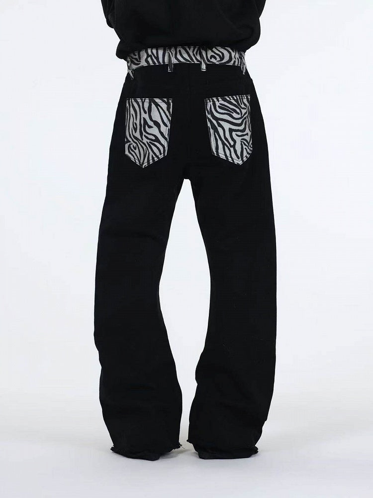 Zebra Print Black Curved Leg Denim with Dual Hem - DETW OnLine