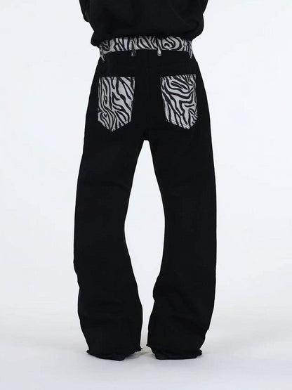 Zebra Print Black Curved Leg Denim with Dual Hem - DETW OnLine