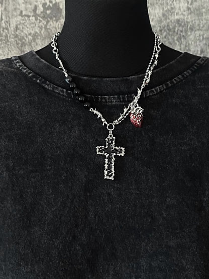 シルバークロスサンドハートペンダントソーンネックレス