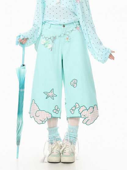 Green Cropped Wide-Leg Puppy Jeans - Languid Park
