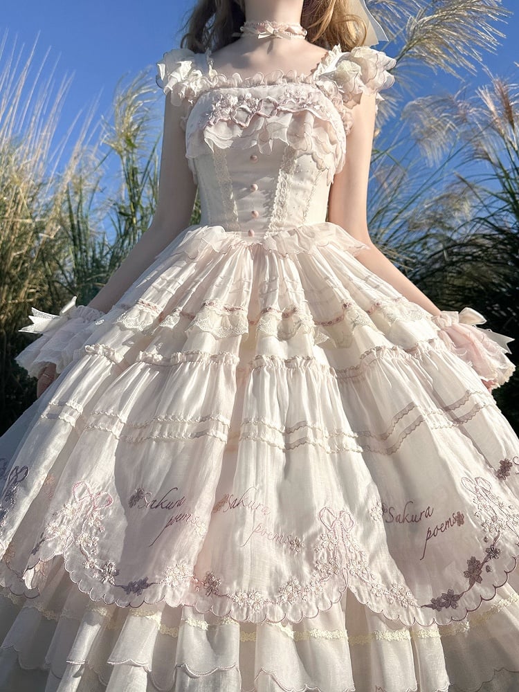 Waist Embrodery Basque Jumper Pink Princess Sakura Skirt Blossom Cherry Lolita