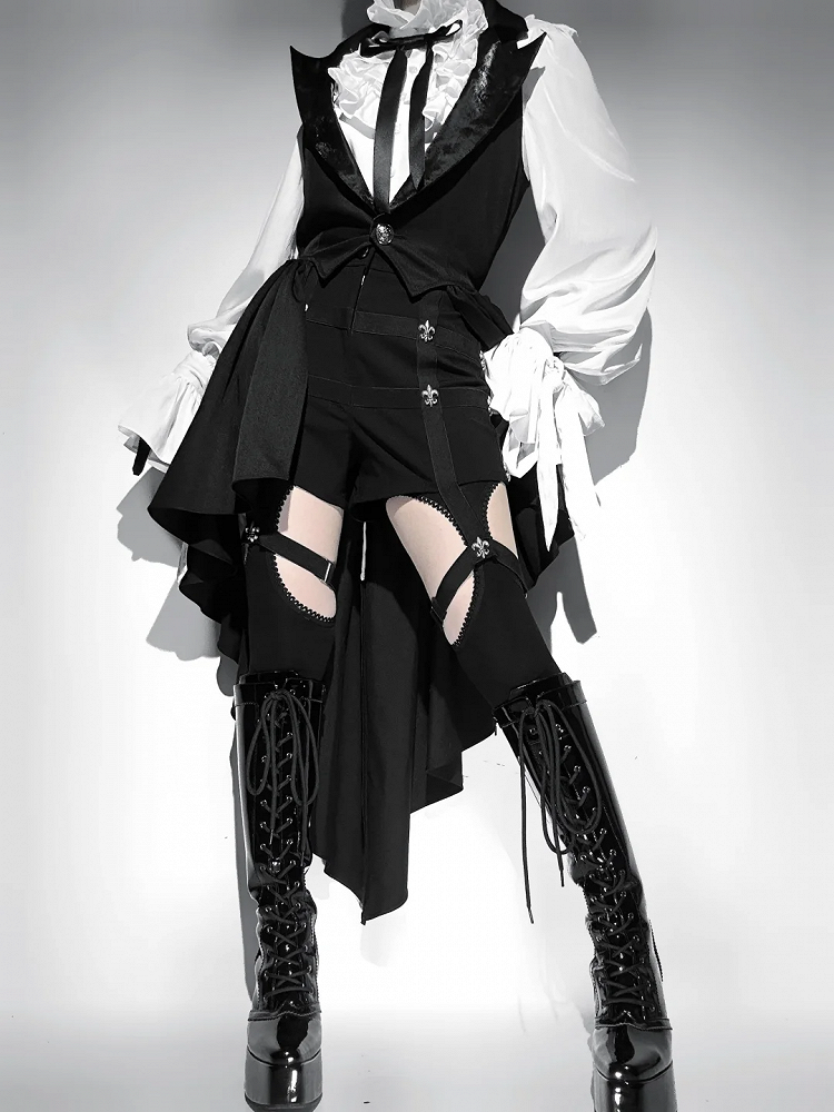 黒ブレザー ロリータ 王子様 チョッキ カスケード フリルカラー テール