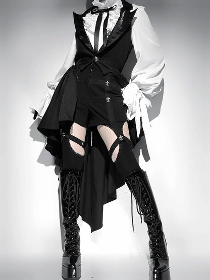 黒ブレザー ロリータ 王子様 チョッキ カスケード フリルカラー テール