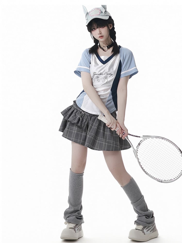 Blue Colorblock Design Blokette Core V-neck T-shirt