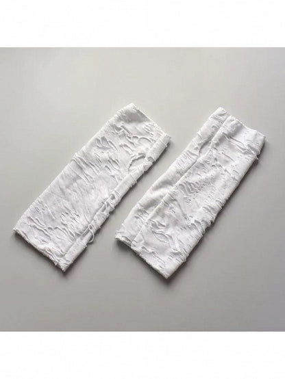 White Fingerless Gloves with Distressed Holes Design - Mr. Cat