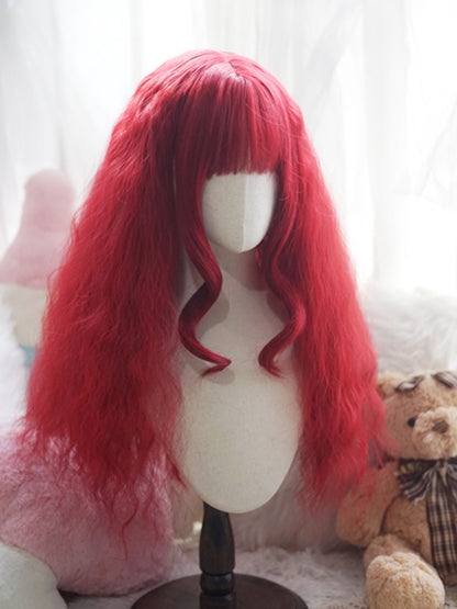 Hellblond/Milchweiß/Orange/Rot, lange, gewellte Perücke mit vollem Pony