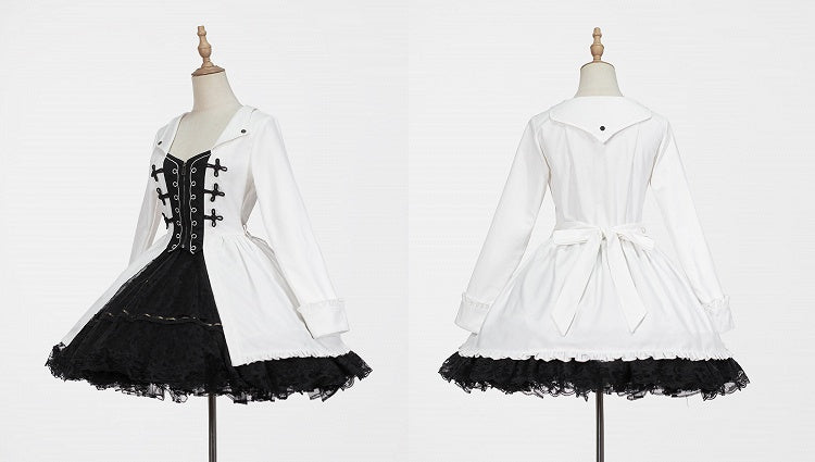 White Gothic Edging Lolita with Ruffle Coat Black Sleeves Long