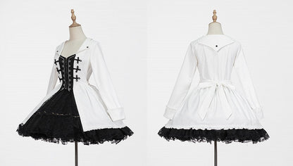 White Gothic Edging Lolita with Ruffle Coat Black Sleeves Long